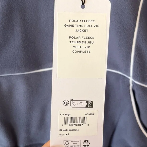 NWT ALO Yoga Polar Fleece Game Time Full-Zip Jacket Size XS Cropped Blue/White - Picture 4 of 12